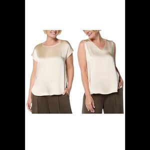 WynneLayers Women's 2pk Satin Tee & Tank Set Parchment - Regular